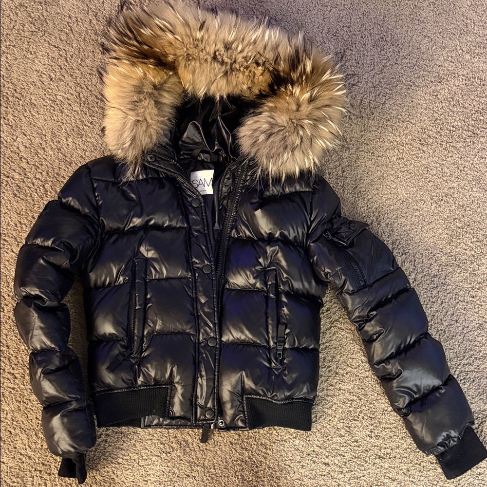 Black SAM Puffer Jacket with Fur Hood